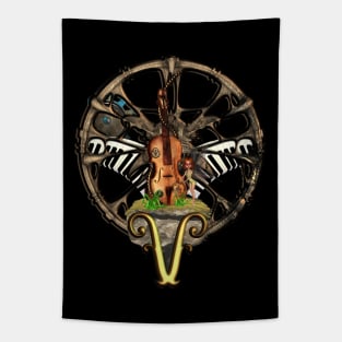 Steampunk violin with little fairy Tapestry