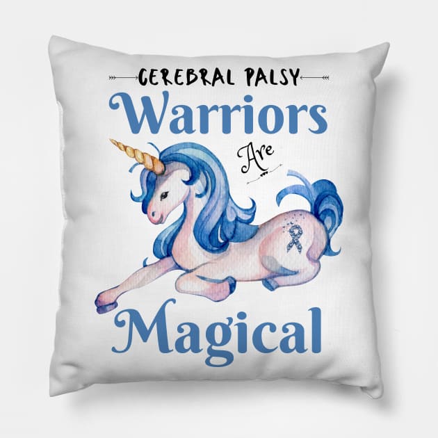 Cerebral Palsy Warriors Are Magical, Cute Green Unicorn Pillow by JustBeSatisfied