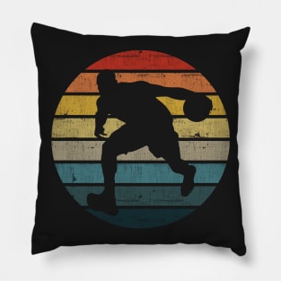 Basketball Player Silhouette On A Distressed Retro Sunset graphic Pillow