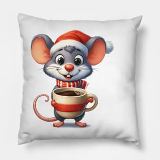 Mouse Holding Christmas Coffee Pillow