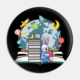 Cute bunny rabbit book lover Pin