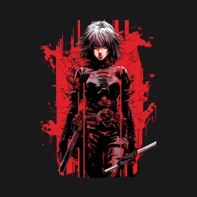 Futuristic Ninja Blade: Red & Black Manga Print by YUED