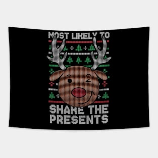 Most Likely to Shake the Presents // Funny Ugly Christmas Sweater // Winking Reindeer Tapestry