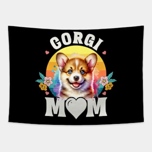 Colorful Corgi Mom Retro Sunset Dog Lover Mother's Day Tapestry