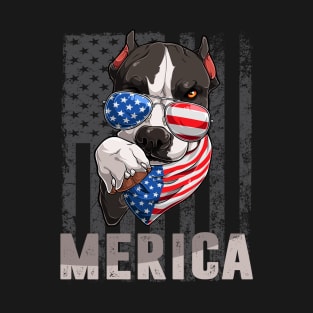 Merica pitbull 4th of July ,Funny 4th of July Lover T-Shirt