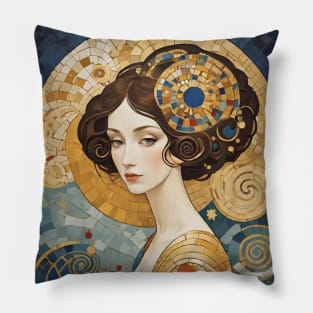 Gustav Klimt's Enigmatic Beauty: Inspired Woman in Ornate Splendor Pillow