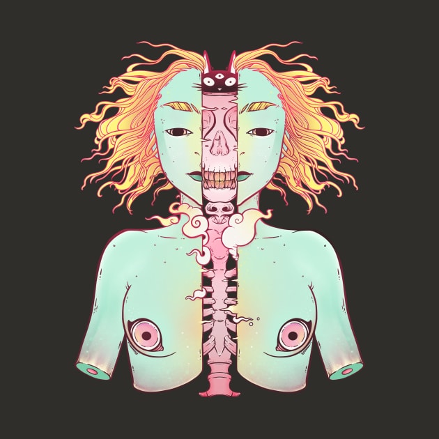 Split Skeleton Girl With Cat Head by cellsdividing