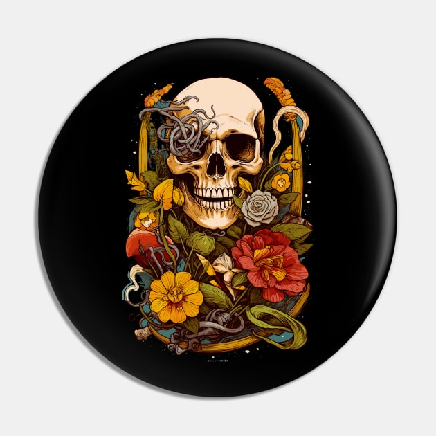 Eternal Bloom - Skull & Floral Fusion Tee Pin by laverdeden