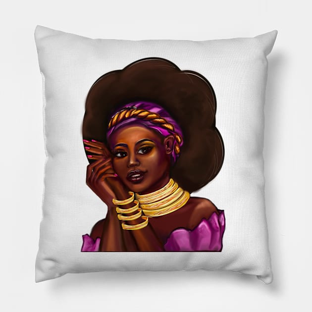 Afro Queen Black is beautiful anime manga black girl with Gold bangles, the top 10 best gift ideas for black women Pillow by Artonmytee