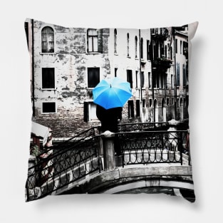 Blue Umbrella in Venice Pillow