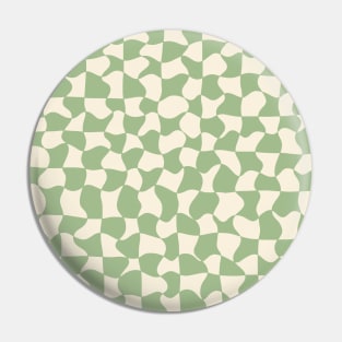 Green and Cream Distorted Warped Checkerboard Pattern V Pin