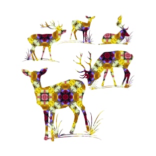 wild deer, blossoms, red deer, animals, hunting, flowerpattern T-Shirt