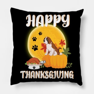 Saint Bernard Seeing Turkey Dish Happy Halloween Thanksgiving Merry Christmas Day Pillow