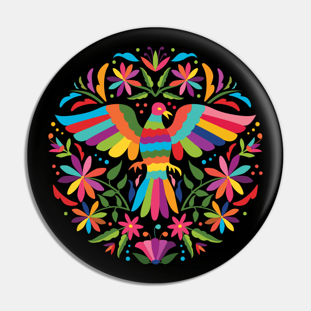 Mexican Otomí Circle Design (Black Background) Pin by Akbaly