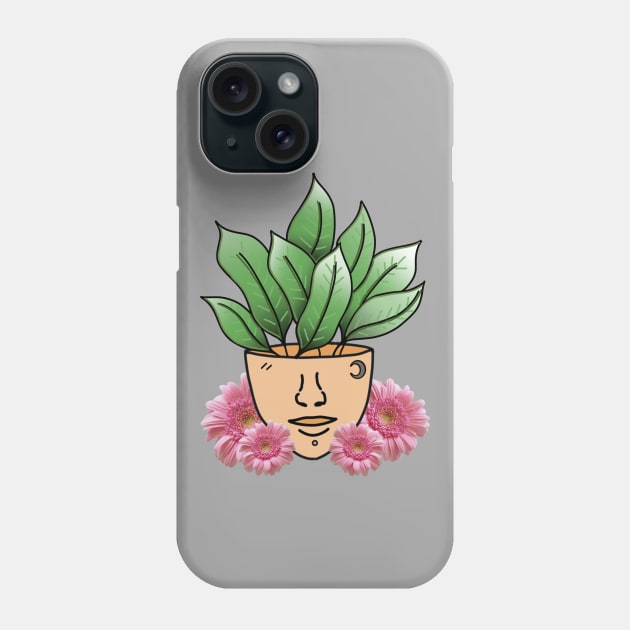 Dumb Cane Tropical House Plant with Pink Gerber Daisys Phone Case by Tenpmcreations
