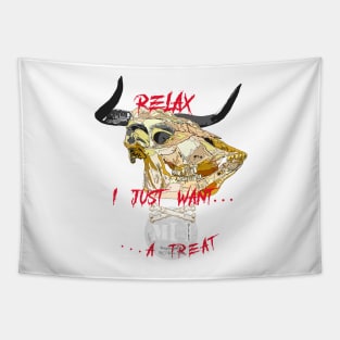 Trick or treat bull skull Tapestry