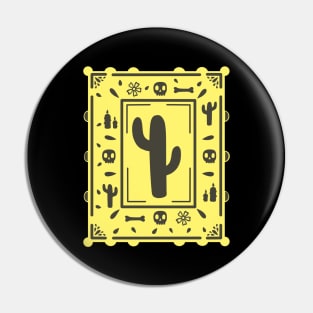 Papel Picado - black- skull - cactus- bone -yellow - Dia De Los Muertos Pin