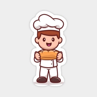 Male Chef Holding Bread Cartoon Magnet