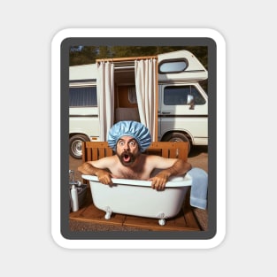 Funny Camping Present Bathtub Camper Guy Magnet