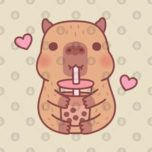 Cute Little Capybara Loves Bubble Tea by rustydoodle