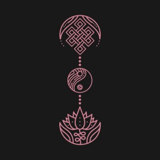 Spiritual Symbols - Yin Yang - Lotus - Unalome - Pink T-Shirt