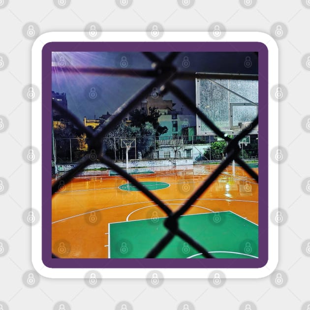 Rain on the basketball court Magnet by GRKiT