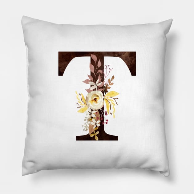 Floral Monogram T Lovely Autumn Foliage Pillow by floralmonogram