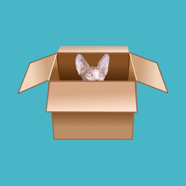 Sphynx Kitten Peeking from Cardboard Box by Art by Deborah Camp