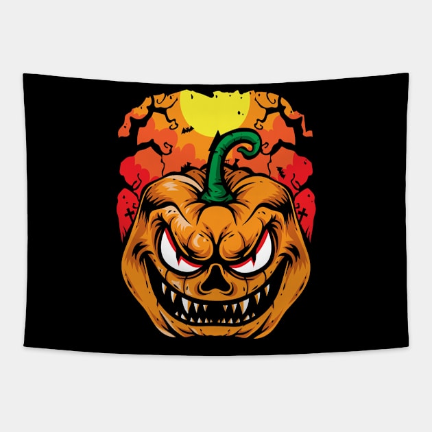 Creepy Jack O Lantern Pumpkin Halloween Tapestry by Halloween Merch