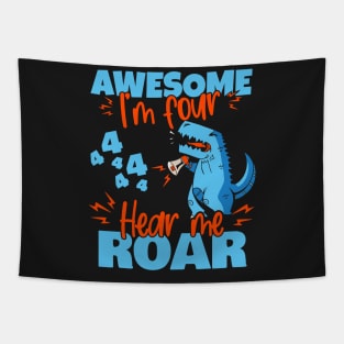 Kids I'm Four Hear Me Roar 4th Birthday Dinosaur design Tapestry