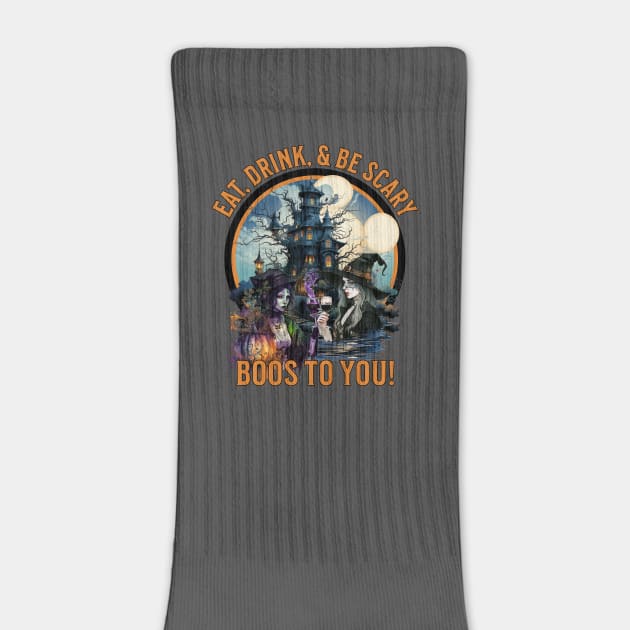 Eat, Drink, & Be Scary  Boos to You Witches Drinking Wine Halloween by Joaddo