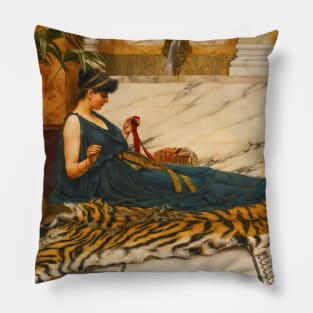 The Tigerskin (Sewing Girl) by John William Godward Pillow