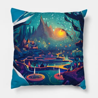 Magic Lantern Lighting Lake Water Pond Reflection Watercolor Pillow