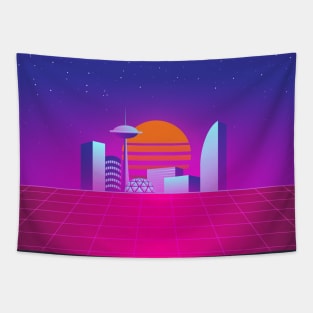 Synthwave 80's neon city Tapestry