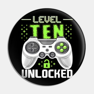 Level 10 Unlocked Video Gamer 10th Birthday Pin