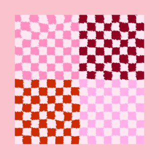 Pink and Red Checkerboard Grid Textured T-Shirt