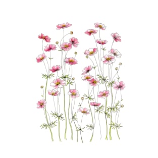 Pink Cosmos Flowers, Illustration T-Shirt