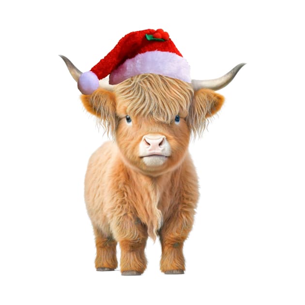 Highland Cow Wearing a Santa Claus Hat by numpdog