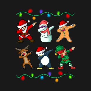 Christmas Kids Boys Men Dabbing Santa Elf Deer Friends Xmas T-Shirt