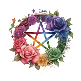 Pentacle with Multicolor  Roses T-Shirt