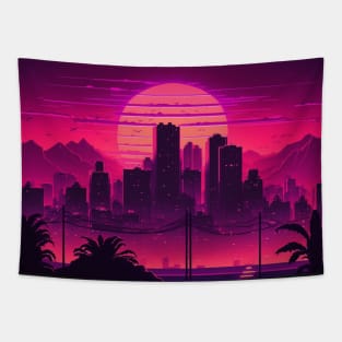 80s Synthwave Sun Retro City Tapestry