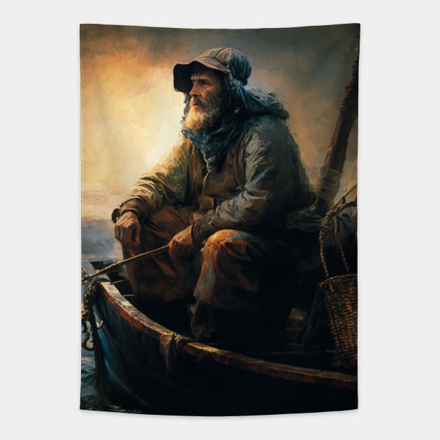 Christian Art Painting of Fisherman Matthew 4:19 Bible Verse 2 Tapestry by Family journey with God