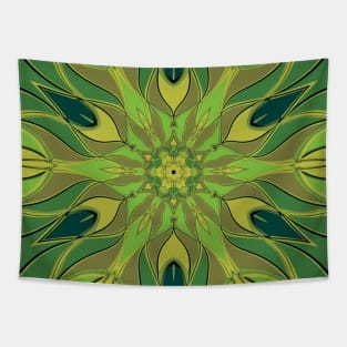 Cartoon Mandala Flower Green and Yellow Tapestry