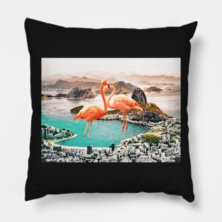 Flamingo, City, Creative,Collage, Scandinavian art, Modern art, Wall art, Print, Minimalistic, Modern Pillow