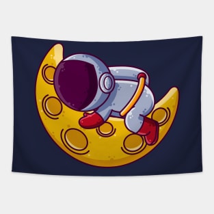 Cute Astronaut Sleeping on Moon Cartoon Tapestry