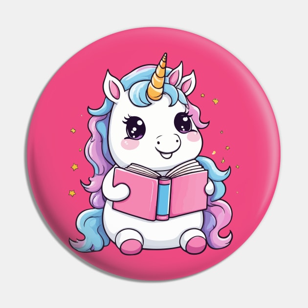 Cute Unicorn Reading Book Pin by Rishirt