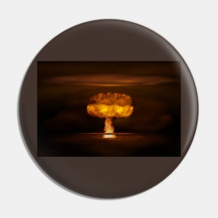 Atomic bomb realistic explosion, orange color with smoke on black background Pin