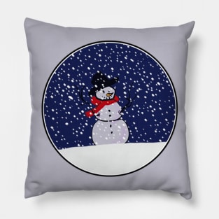 Snowman on a Snowy Hill in a Circle! Pillow