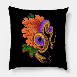 Neojapanese Peony Snake Pillow