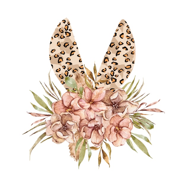 Cute leopard floral boho bunny ears illustration by tiana geo